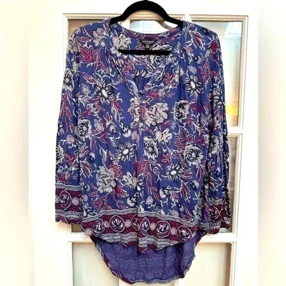 Lucky Brand Long Sleeve High Low Tunic Boho Bohemian Hippie Blouse Size Large L - Picture 1 of 7